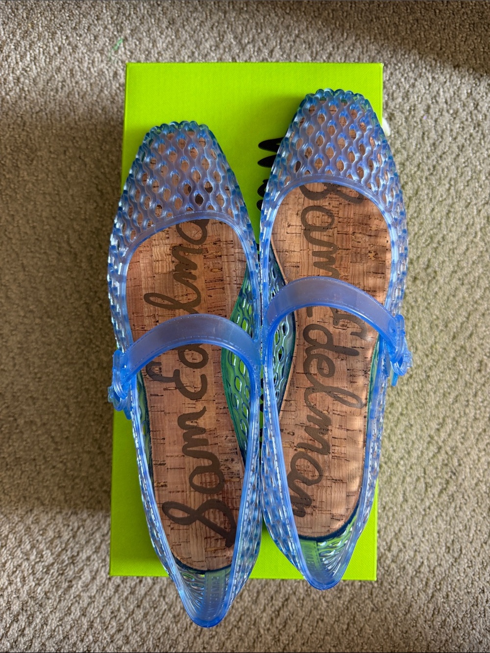 Sam Edelman Blue Jelly Mary Jane Flats with Lattice Cutouts